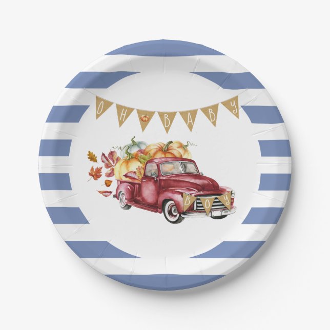 Assiettes En Carton Oh Baby Boy Petit Citrouille Baby shower d'automne (Devant)