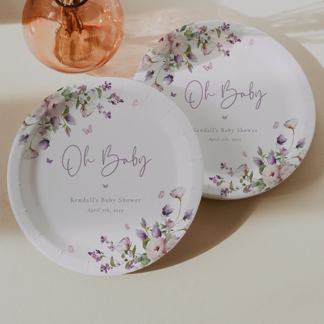 Assiettes En Carton Oh Baby Butterfly Garden Baby shower Floral (Créateur téléchargé)