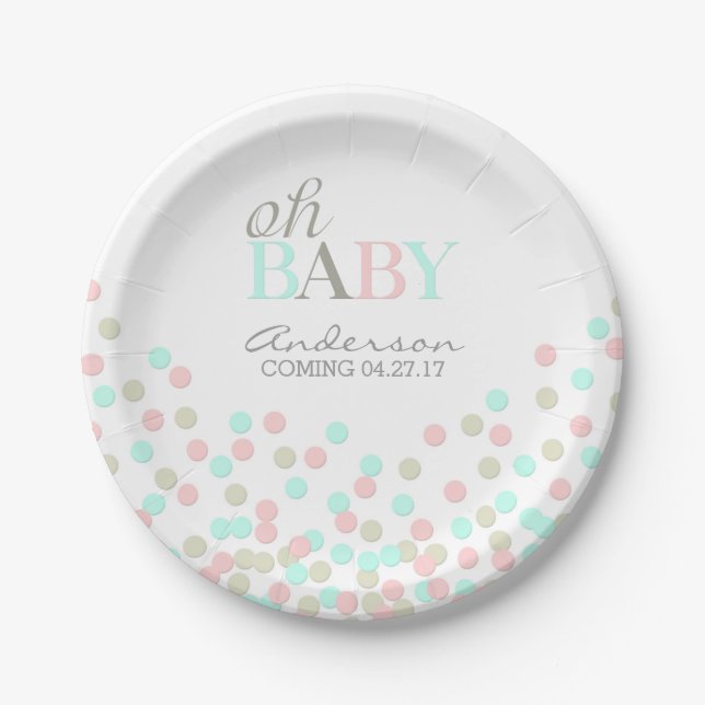 Assiettes En Carton Oh Baby Confetti Fête de la révélation de genre |  (Devant)