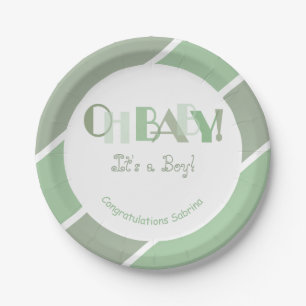 Assiettes En Carton Oh Baby Girl Sage Vert Baby shower moderne