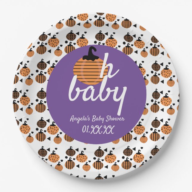 Assiettes En Carton Oh Baby Halloween Confetti Baby shower Citrouille (Devant)