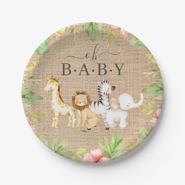Assiettes En Carton Oh Baby Jungle Baby shower 7" Plaque (Devant)