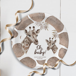 Assiettes En Carton Oh Baby Mama et Baby Giraffe Baby shower neutre