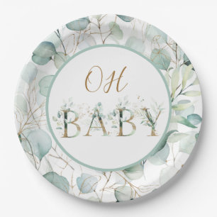 Assiettes En Carton Oh Baby Papier Plaques Baby shower Eucalyptus
