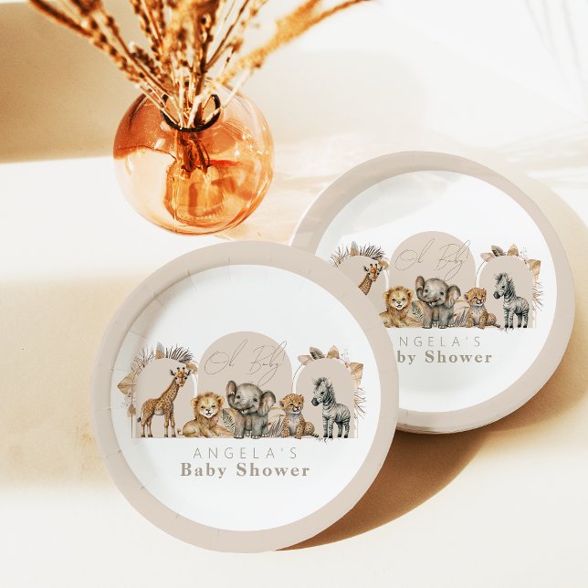 Assiettes En Carton Oh Baby Safari Animaux Boho Baby shower (Créateur téléchargé)