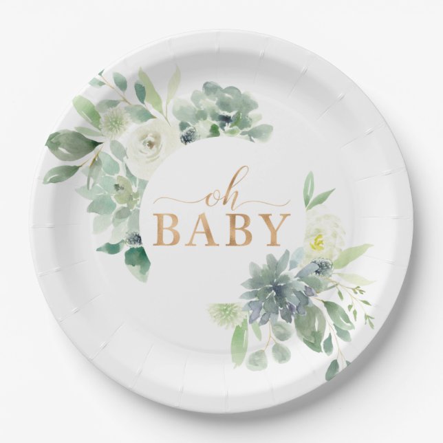 Assiettes En Carton Oh Baby Succulent Plaques de papier Baby shower (Devant)