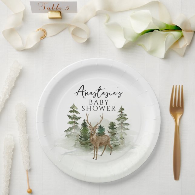 Assiettes En Carton Oh Baby Woodland Aquarelle Baby shower rustique (Mariage)