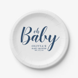 Assiettes En Carton Oh bébé - baby shower de bleu marine