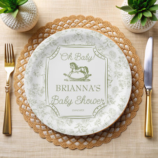 Assiettes En Carton Oh bébé cheval à bascule vert sauge baby shower