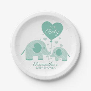 Assiettes En Carton Oh Bébé Éléphant Vert Menthe Adorable Shower de Bé