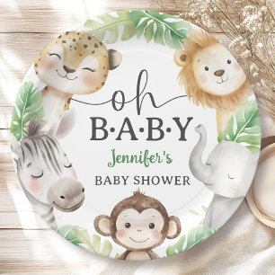 Assiettes En Carton Oh Bébé Jungle Baby Shower Safari Animaux 