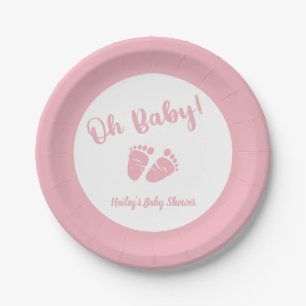 Assiettes En Carton Oh bébé pattes de fille rose Baby shower