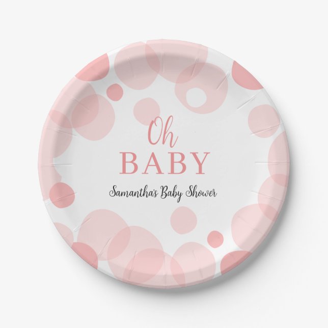 Assiettes En Carton Oh Bébé Pois rose Baby shower fille (Devant)