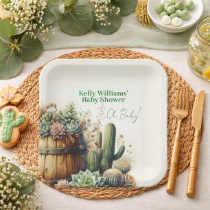 Assiettes En Carton Oh Bébé ! Succulentes Rustiques et Cactus Shower d