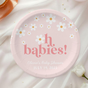 Assiettes En Carton oh bébés Fleur Rétro Rose Baby Shower bohème