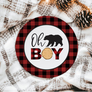 Assiettes En Carton Oh Boy Bear Buffalo Plaid Baby shower