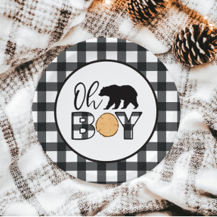 Assiettes En Carton Oh Boy Bear carreau Buffalo plaid Baby Shower