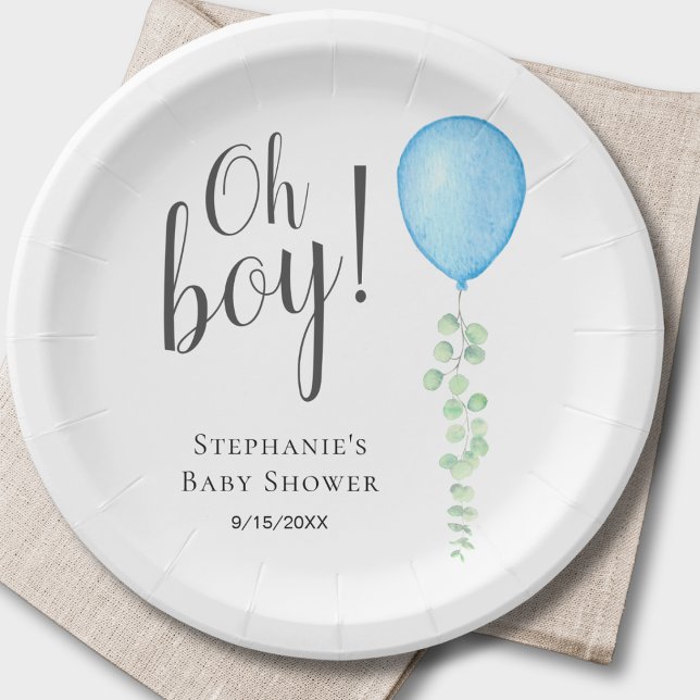 Assiettes En Carton Oh Boy Blue Balloon Baby shower garçon (Créateur téléchargé)