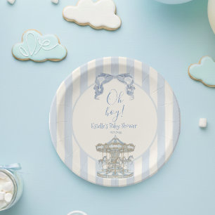 Assiettes En Carton Oh Boy Blue Bow Carrousel Fête Bébé Français