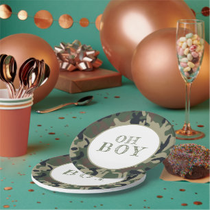Assiettes En Carton Oh Boy Green Camouflage Baby shower Party