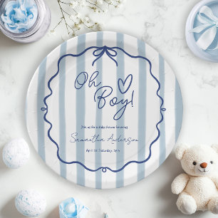 Assiettes En Carton Oh Boy mignon Baby shower bleu Dusty moderne