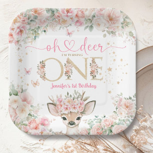 Assiettes En Carton Oh Cerf Je Suis Une Fille D'anniversaire 1 an Faon