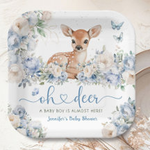 Oh Deer Baby Shower Boy Dusty Blue Paper