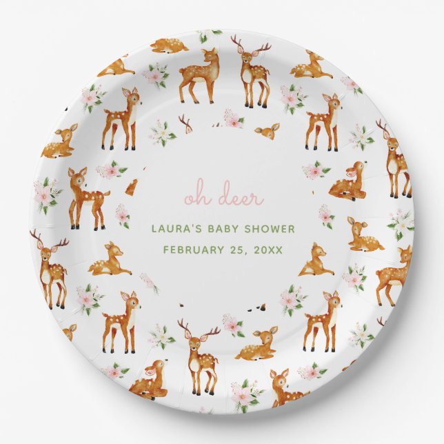 Assiettes En Carton Oh Deer Baby shower Floral (Devant)