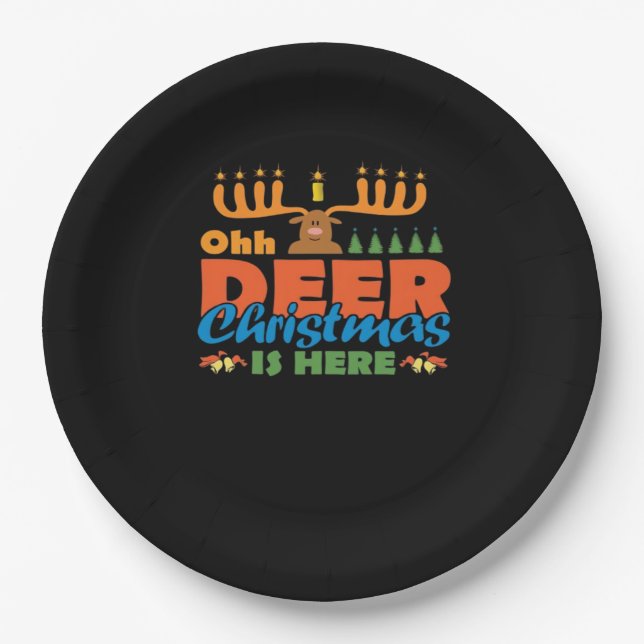 Assiettes En Carton Oh Deer Christmas Too Classic Holiday Style  (Devant)