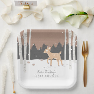 Assiettes En Carton Oh Deer Forest   Baby shower d'hiver à thème Woodl