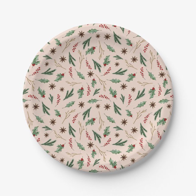 Assiettes En Carton Oh Deer Winter Greenery Baby shower de crème (Devant)