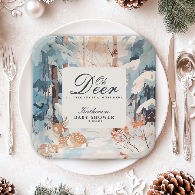 Assiettes En Carton Oh Deer Winter Woodland Snowland Forest baby showe (Créateur téléchargé)