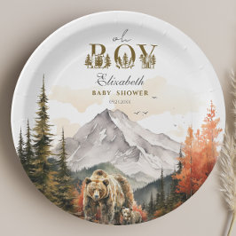 Assiettes En Carton Oh Garçon Aquarelle Automne Ours Baby shower de mo