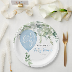 Assiettes En Carton Oh garçon bleu ballon garçon baby shower verdure