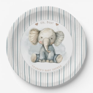 Assiettes En Carton Oh garçon Elephant Baby shower d'arc bleu
