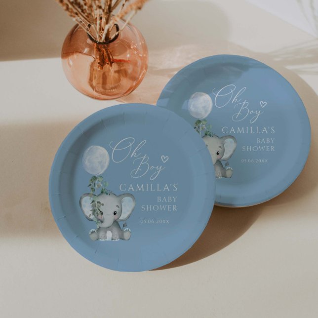 Assiettes En Carton Oh garçon éléphant garçon Baby shower de ballon (Créateur téléchargé)