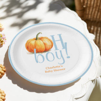 Assiettes En Carton Oh Garçon Petite Citrouille Garçon Bleu Baby Showe