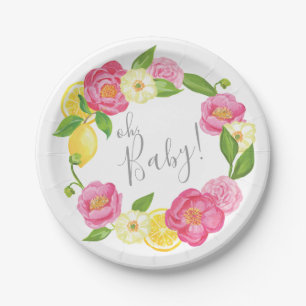 Assiettes En Carton Oh le citron floral de baby shower de citron