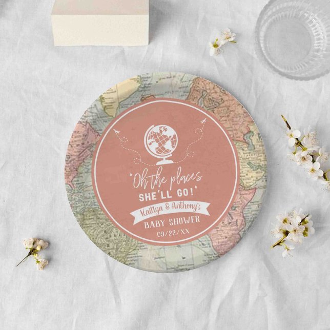 Assiettes En Carton "Oh les endroits où elle ira !" Baby shower Carte  (Créateur téléchargé)