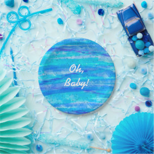 Assiettes En Carton Oh mon bébé, Baby shower bleu garçon