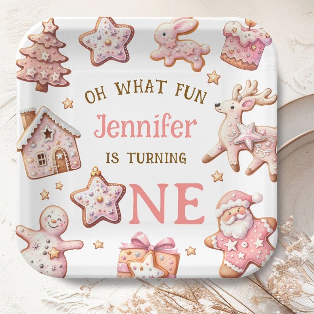 Assiettes En Carton Oh What Fun Pink Cookies Christmas 1st Birthday (Créateur téléchargé)