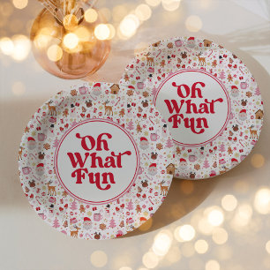 Assiettes En Carton Oh What Fun Red Pink Noël fête d'anniversaire
