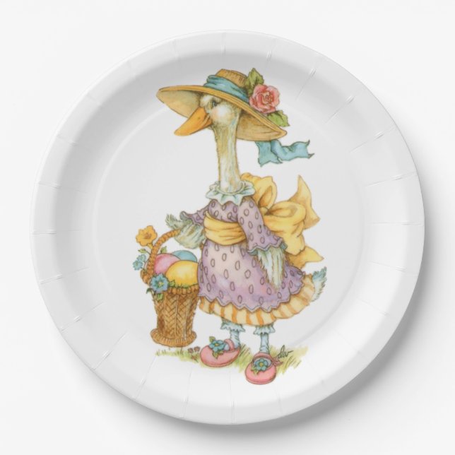 Assiettes En Carton Oie de mère de Pâques (Devant)