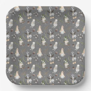 Assiettes En Carton Oie de Noël et Gnomes