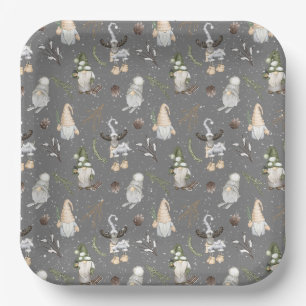 Assiettes En Carton Oie de Noël et Gnomes