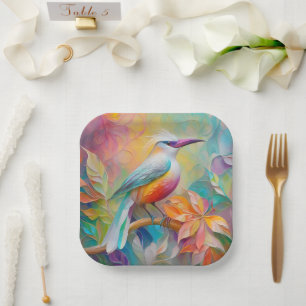 Assiettes En Carton Oiseau à poitrine rouge à bec rose
