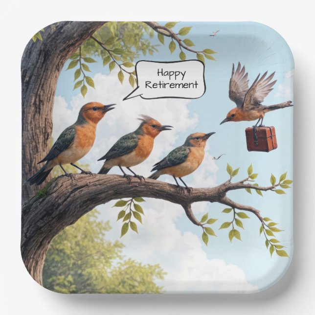 Assiettes En Carton Oiseau Avec Bureau Porte-documents Retraite (Recto)