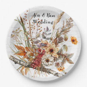 Assiettes En Carton Oiseau d'automne et Mariage Fleur sauvage