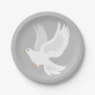 Assiettes En Carton Oiseau de colombe blanche gris
