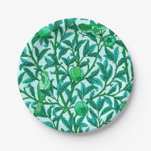 Assiettes En Carton Oiseau et grenade Art Nouveau, Turquoise
